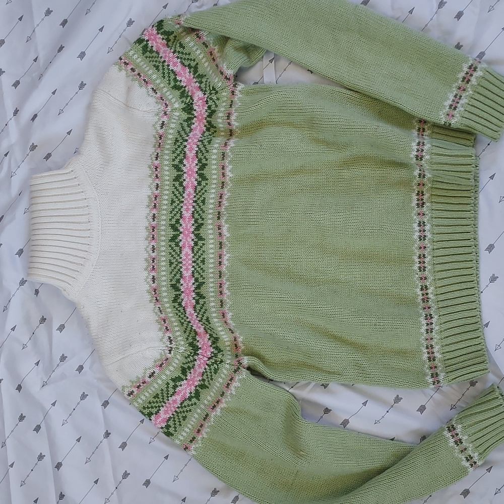 Vintage Fashion bug 🐛mint and pink cropped sweater medium